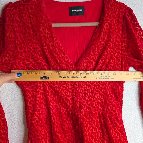 KOOPLES SZ2 NWT burnout Velvet texture Red Leopard V neck Buttondown sexy dress - Picture 5 of 16